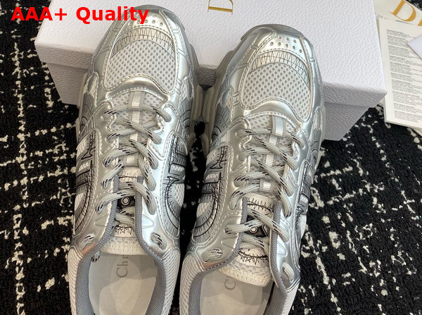 Dior Chrono Sneaker Gray Mesh with Silver Tone Laminated Leather Effect Panels Replica