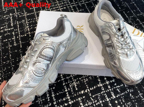 Dior Chrono Sneaker Gray Mesh with Silver Tone Laminated Leather Effect Panels Replica