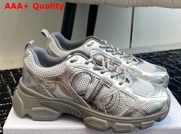Dior Chrono Sneaker Gray Mesh with Silver Tone Laminated Leather Effect Panels Replica