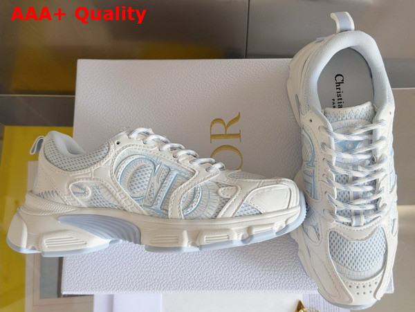 Dior Chrono Sneaker White and Sky Blue Mesh and Leather Effect Panels Replica