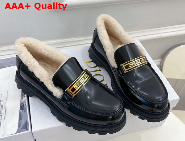Dior Code Loafer Black Brushed Calfskin and White Shearling Replica