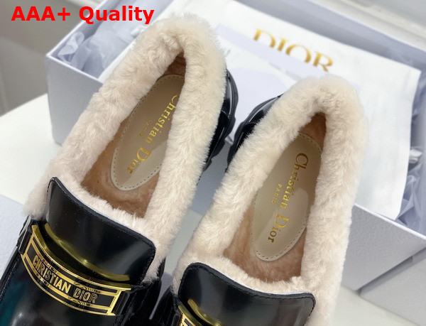 Dior Code Loafer Black Brushed Calfskin and White Shearling Replica