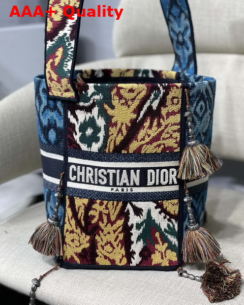 Dior D Bubble Bucket Bag Blue Multicolor Dior Paisley Embroidery Replica