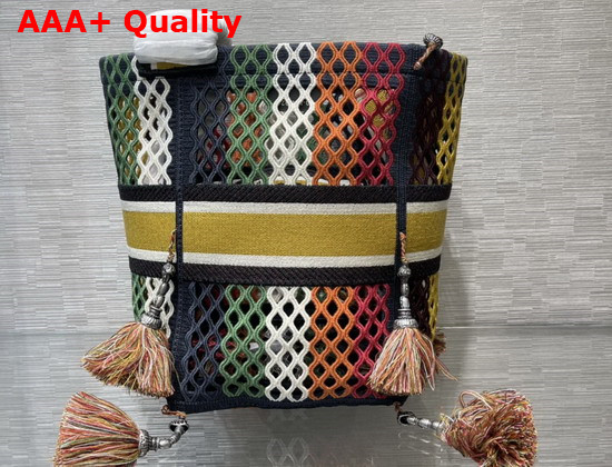 Dior D Bubble Bucket Bag Multicolor Mesh Embroidery Replica