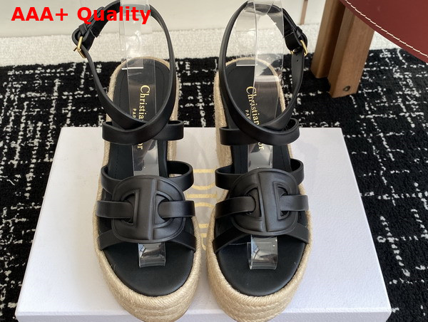 Dior D Club Wedge Sandal in Black Calfskin Replica