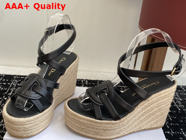 Dior D Club Wedge Sandal in Black Calfskin Replica