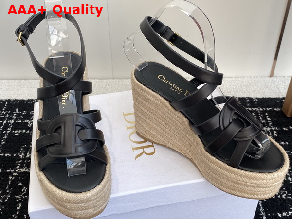 Dior D Club Wedge Sandal in Black Calfskin Replica