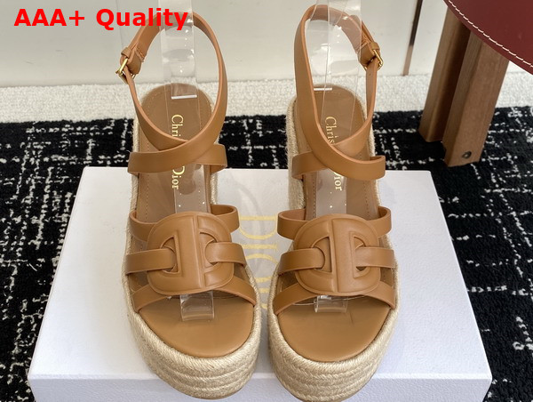 Dior D Club Wedge Sandal in Camel Calfskin Replica