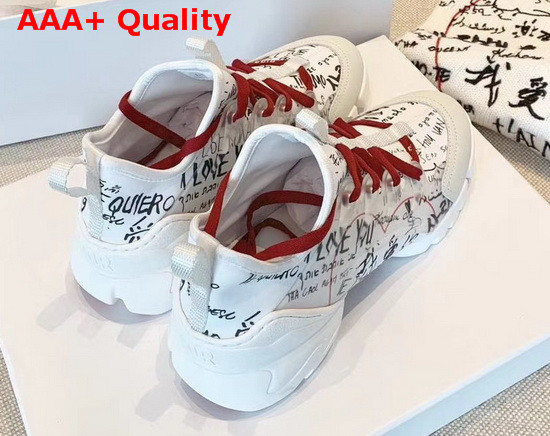 Dior D Connect Dioramour Graffiti Sneaker White Black and Red Neoprene Replica