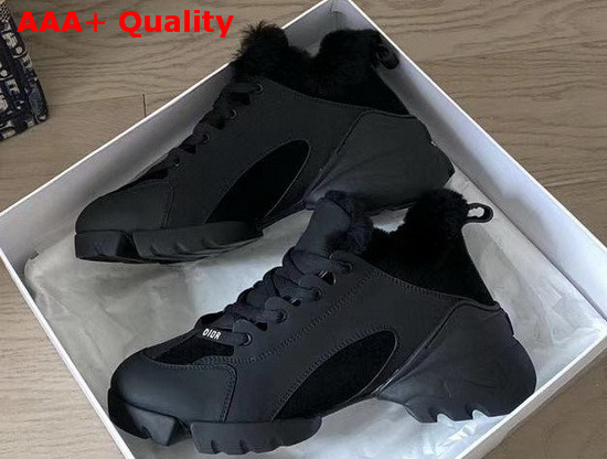 Dior D Connect Sneaker in Black Leather with Shearling Lining Replica