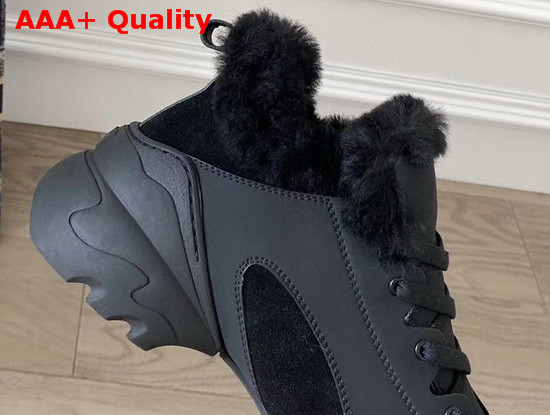 Dior D Connect Sneaker in Black Leather with Shearling Lining Replica