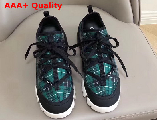 Dior D Connect Sneaker in Neoprene Printed with a Black and Green Tartan Motif Replica