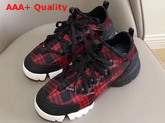 Dior D Connect Sneaker in Neoprene Printed with a Black and Red Tartan Motif Replica