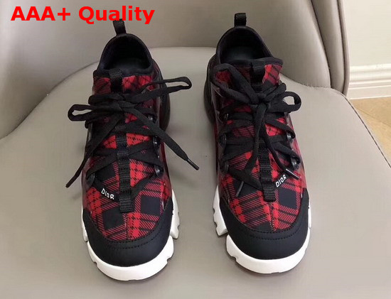 Dior D Connect Sneaker in Neoprene Printed with a Black and Red Tartan Motif Replica