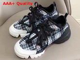 Dior D Connect Sneaker in Neoprene Printed with a Black and White Tartan Motif Replica