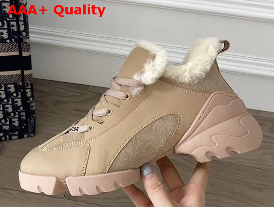 Dior D Connect Sneaker in Nude Leather with Shearling lining Replica