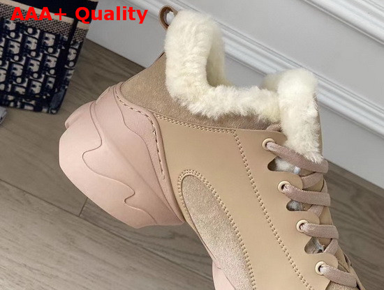 Dior D Connect Sneaker in Nude Leather with Shearling lining Replica