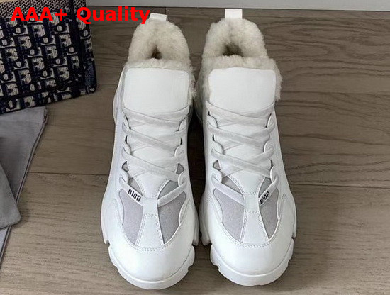 Dior D Connect Sneaker in White Leather with Shearling Lining Replica