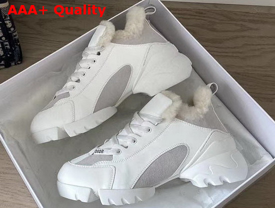 Dior D Connect Sneaker in White Leather with Shearling Lining Replica