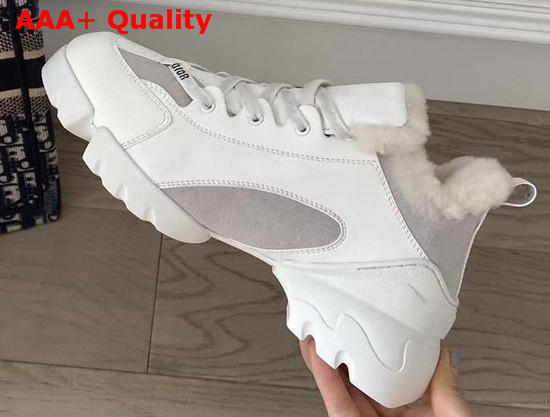 Dior D Connect Sneaker in White Leather with Shearling Lining Replica