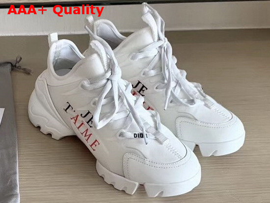 Dior D Connect Sneaker in White Neoprene Printed with a Love Message On Each Foot Replica