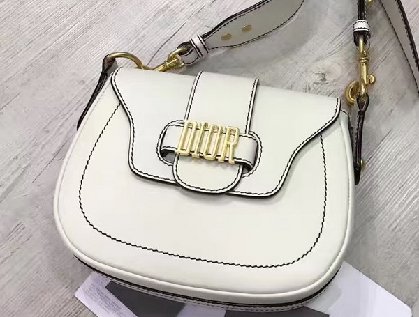 Dior D Fence Saddle Bag in White Calfskin For Sale