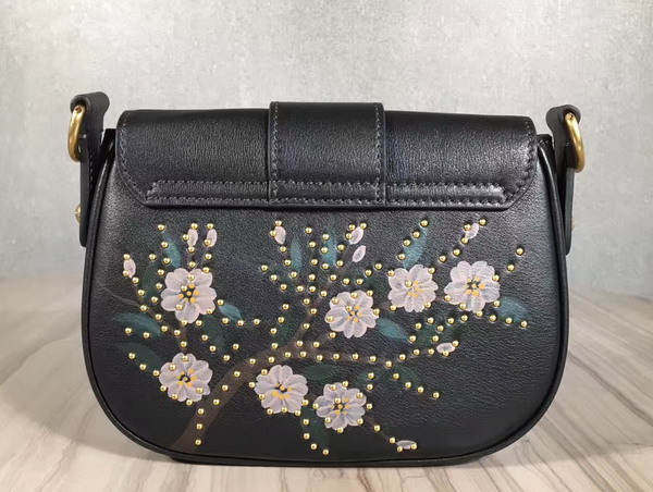 Dior D Fence Studded Saddle Bag in Black Calfskin For Sale