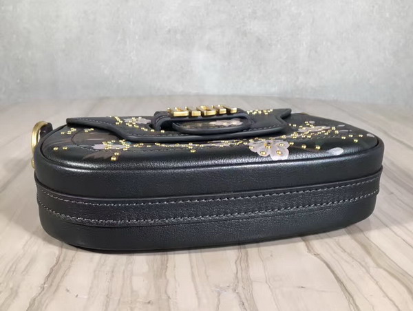 Dior D Fence Studded Saddle Bag in Black Calfskin For Sale