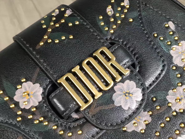 Dior D Fence Studded Saddle Bag in Black Calfskin For Sale