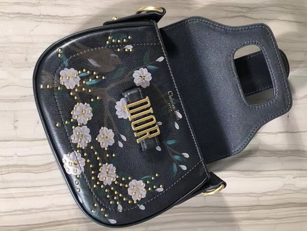 Dior D Fence Studded Saddle Bag in Black Calfskin For Sale