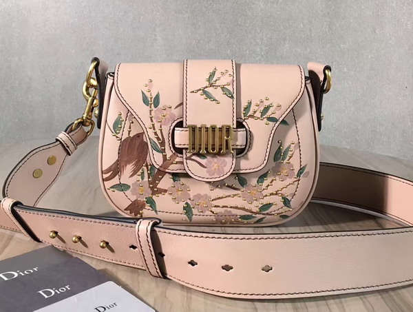 Dior D Fence Studded Saddle Bag in Light Pink Calfskin For Sale