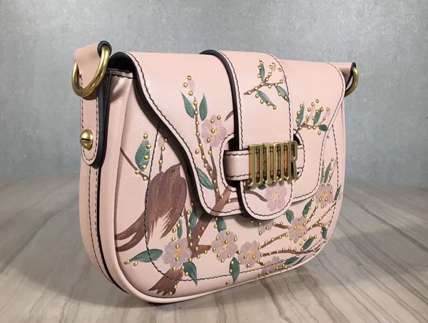 Dior D Fence Studded Saddle Bag in Light Pink Calfskin For Sale