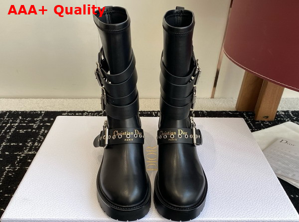 Dior D Fight Ankle Boot in Black Calfskin and Leather Effect Stretch Material Replica