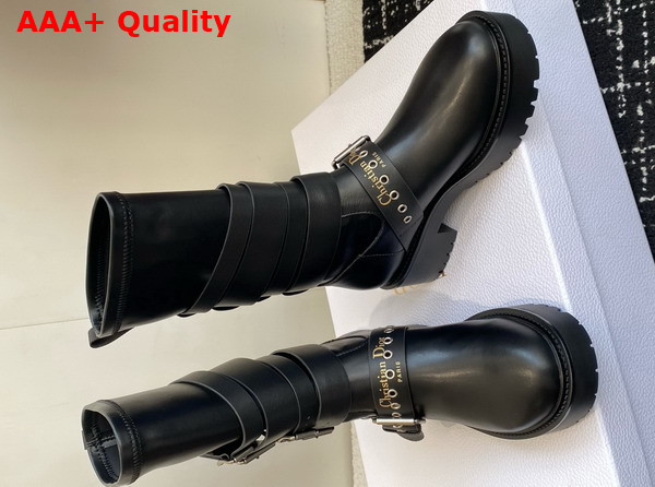 Dior D Fight Ankle Boot in Black Calfskin and Leather Effect Stretch Material Replica