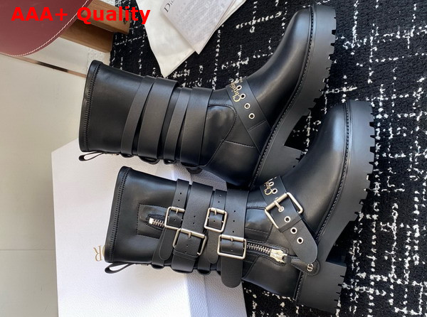Dior D Fight Ankle Boot in Black Calfskin and Leather Effect Stretch Material Replica