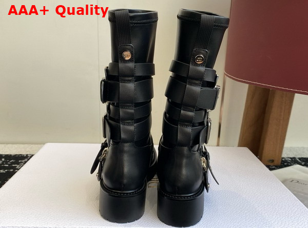 Dior D Fight Ankle Boot in Black Calfskin and Leather Effect Stretch Material Replica
