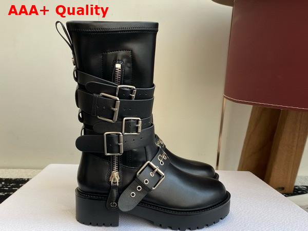 Dior D Fight Ankle Boot in Black Calfskin and Leather Effect Stretch Material Replica