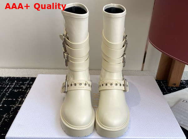 Dior D Fight Ankle Boot in White Calfskin and Leather Effect Stretch Material Replica