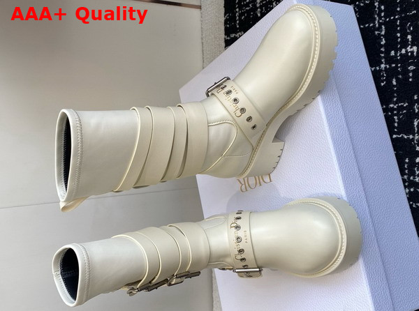 Dior D Fight Ankle Boot in White Calfskin and Leather Effect Stretch Material Replica