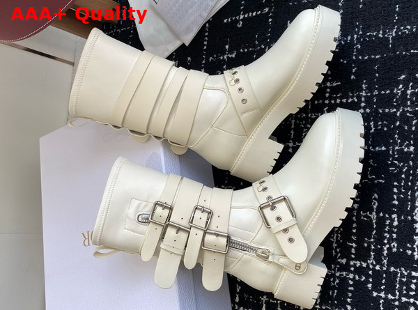 Dior D Fight Ankle Boot in White Calfskin and Leather Effect Stretch Material Replica
