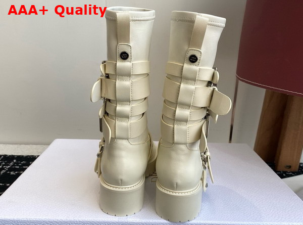 Dior D Fight Ankle Boot in White Calfskin and Leather Effect Stretch Material Replica