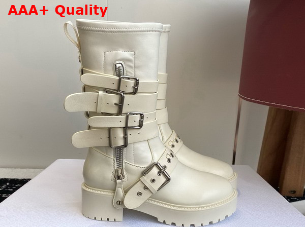 Dior D Fight Ankle Boot in White Calfskin and Leather Effect Stretch Material Replica