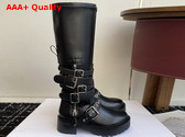 Dior D Fight Boot in Black Calfskin and Leather Effect Stretch Material Replica