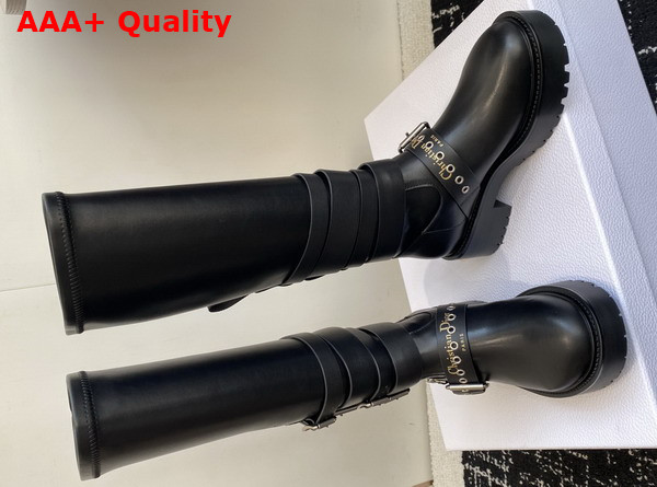 Dior D Fight Boot in Black Calfskin and Leather Effect Stretch Material Replica