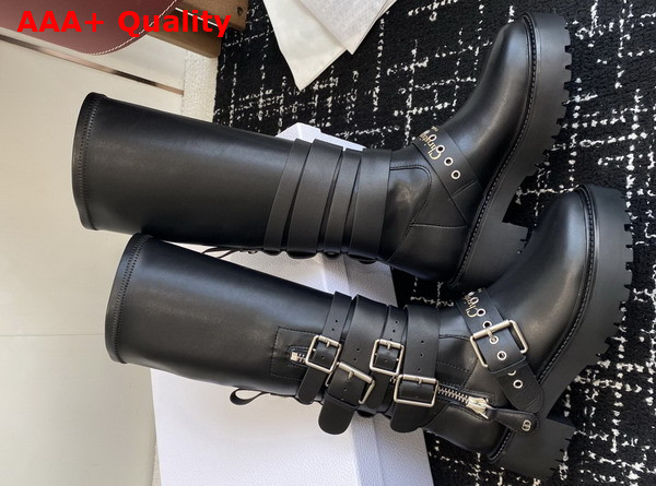 Dior D Fight Boot in Black Calfskin and Leather Effect Stretch Material Replica