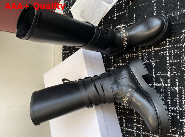 Dior D Fight Boot in Black Calfskin and Leather Effect Stretch Material Replica