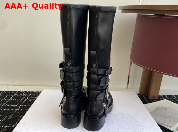 Dior D Fight Boot in Black Calfskin and Leather Effect Stretch Material Replica