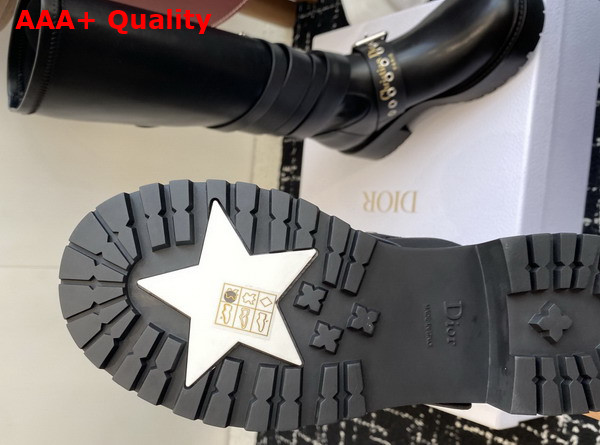 Dior D Fight Boot in Black Calfskin and Leather Effect Stretch Material Replica