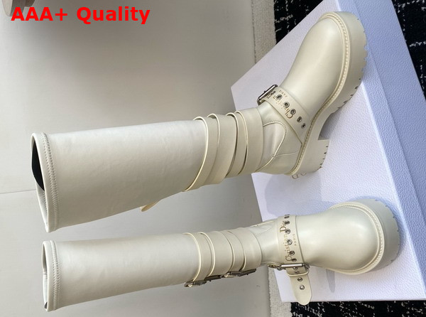 Dior D Fight Boot in White Calfskin and Leather Effect Stretch Material Replica
