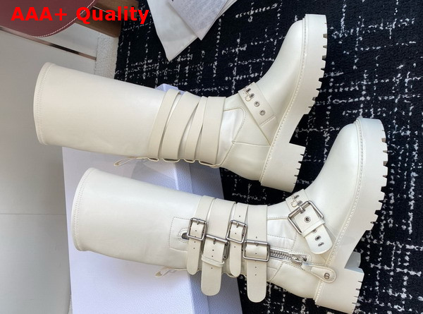 Dior D Fight Boot in White Calfskin and Leather Effect Stretch Material Replica